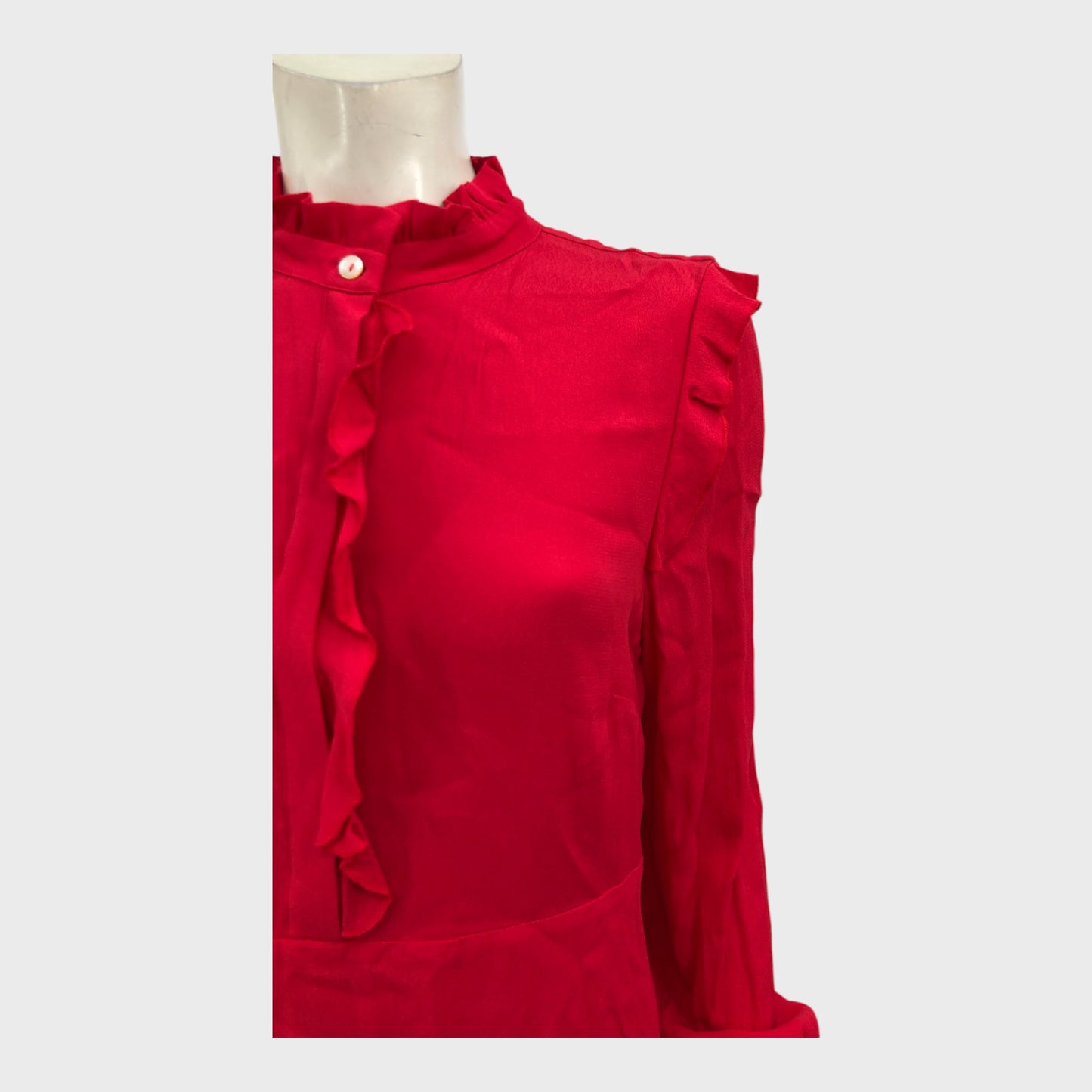 Branded Red Ruffle High Neck Dress - Size 12