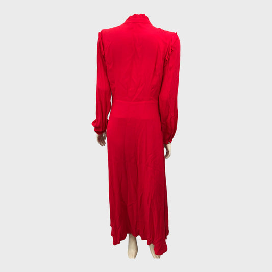 Branded Red Ruffle High Neck Dress - Size 12