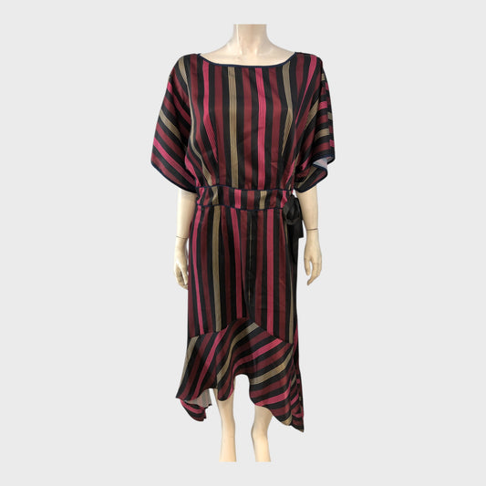 Striped Satin Kimono Sleeve Midi Dress