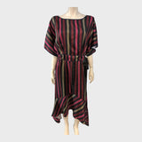 Striped Satin Kimono Sleeve Midi Dress