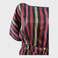 Striped Satin Kimono Sleeve Midi Dress