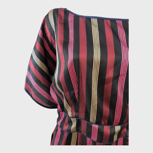 Striped Satin Kimono Sleeve Midi Dress