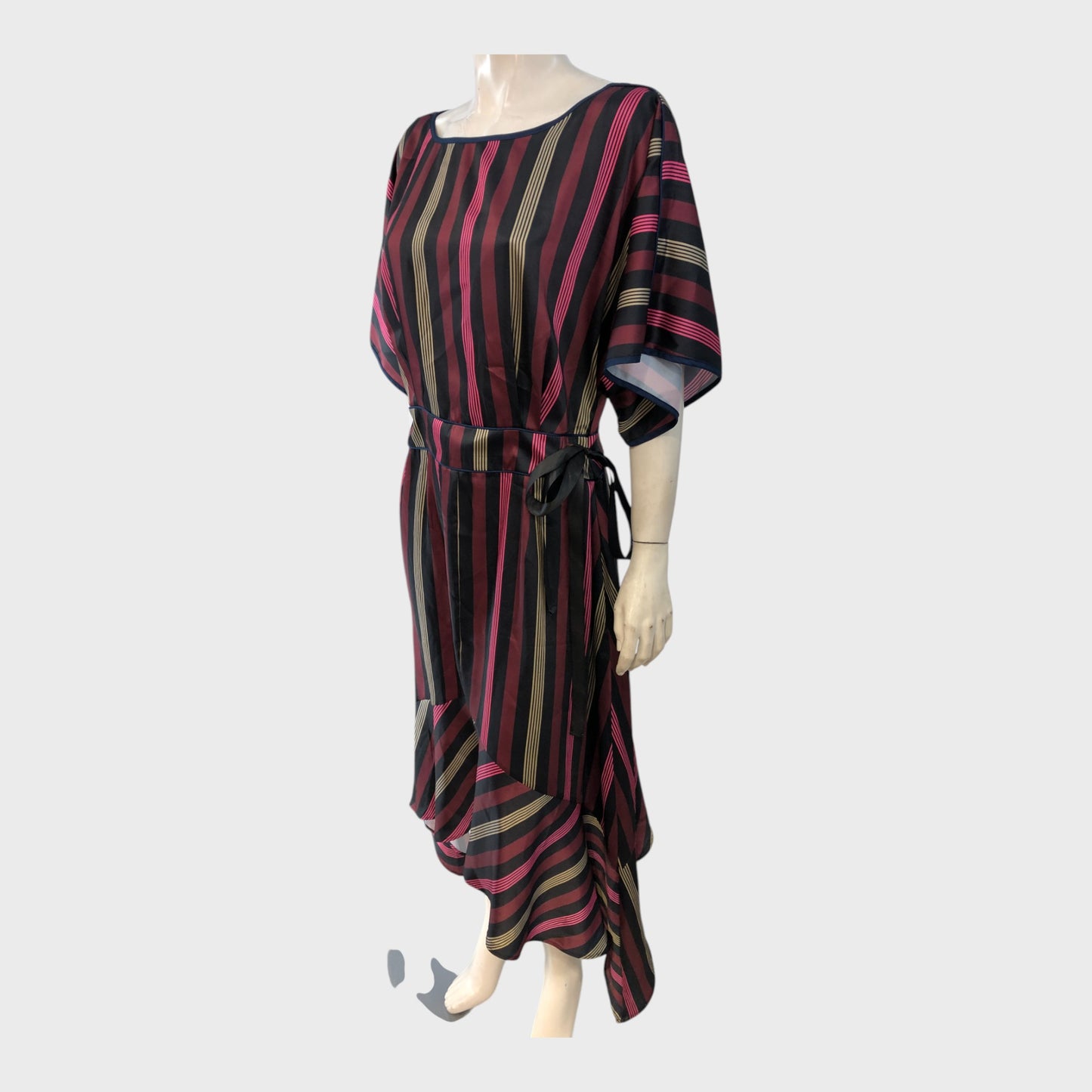 Striped Satin Kimono Sleeve Midi Dress