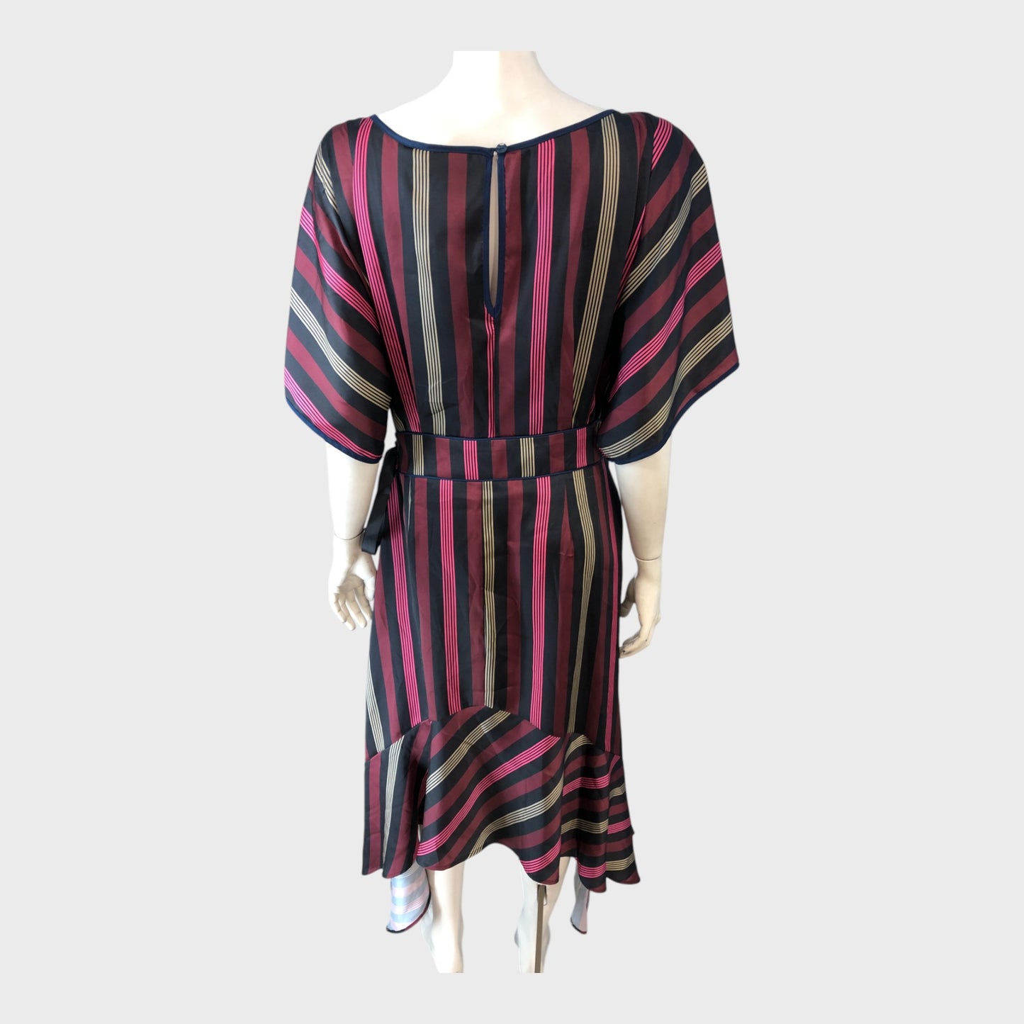 Striped Satin Kimono Sleeve Midi Dress