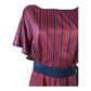 Burgundy Blue Striped Satin Midi Dress