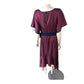 Burgundy Blue Striped Satin Midi Dress