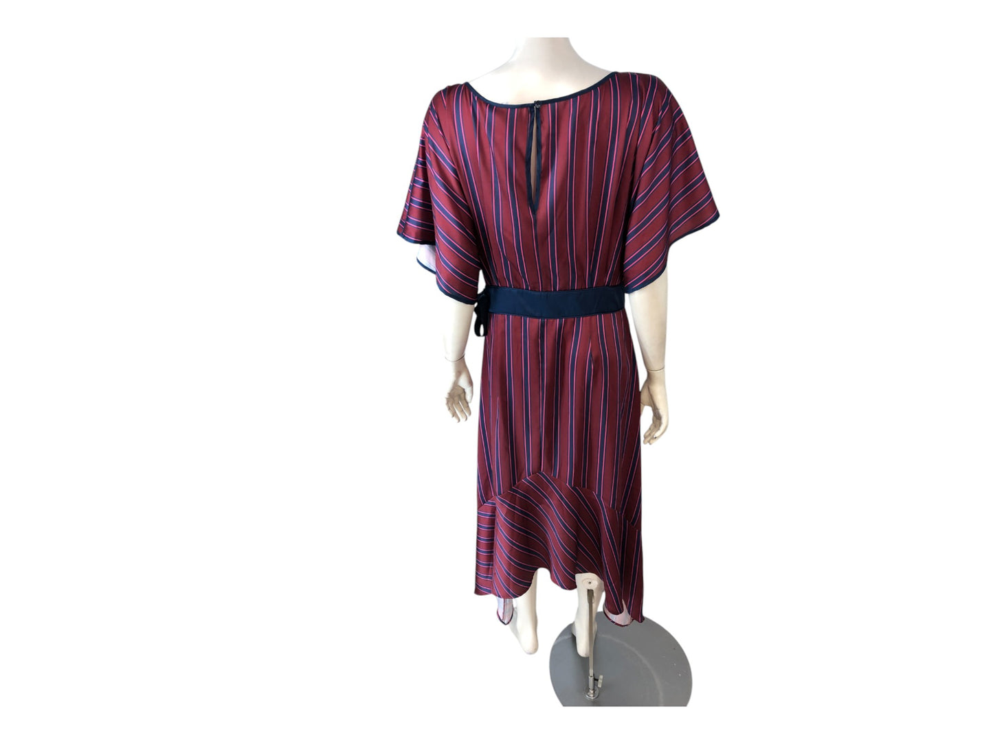 Burgundy Blue Striped Satin Midi Dress
