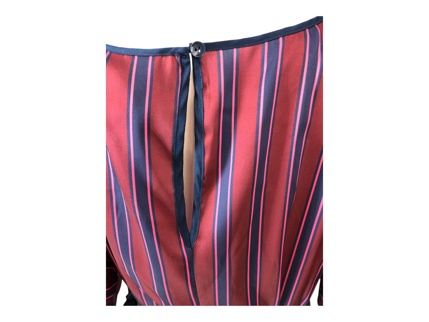 Burgundy Blue Striped Satin Midi Dress