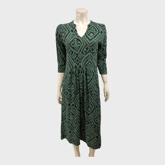 Branded Army Green Jersey Printed Midi Dress - Size 10