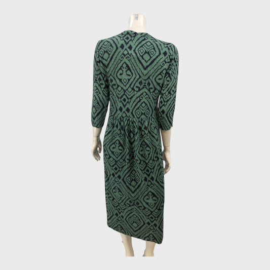 Branded Army Green Jersey Printed Midi Dress - Size 10