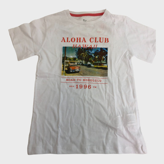 Kid's White T-Shirt with 'Aloha Club' Print