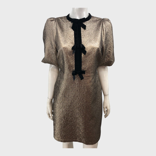 Branded Gold Bow Detail Mini Dress - Size 12