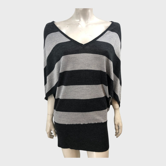 Grey Striped Branded Batwing Tunic - Size 12