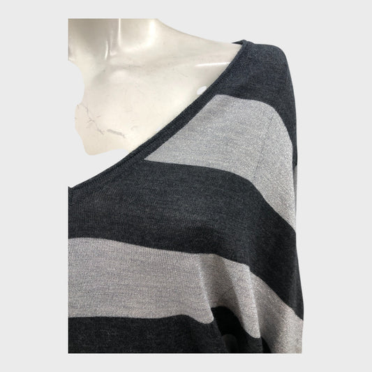 Grey Striped Branded Batwing Tunic - Size 12