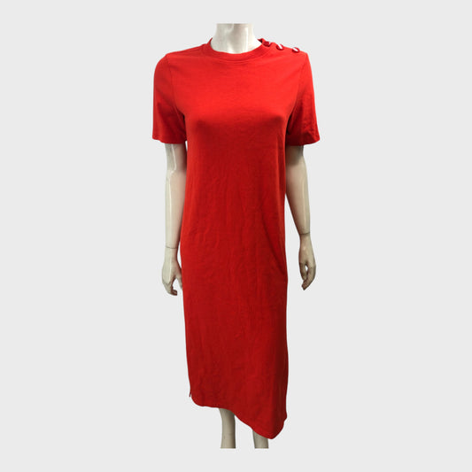 Branded Coral Midi T-Shirt Dress - Size 8