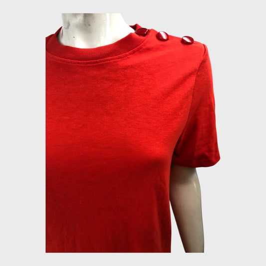 Branded Coral Midi T-Shirt Dress - Size 8