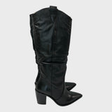 Branded Black Slouchy Leather Boots - Size 7