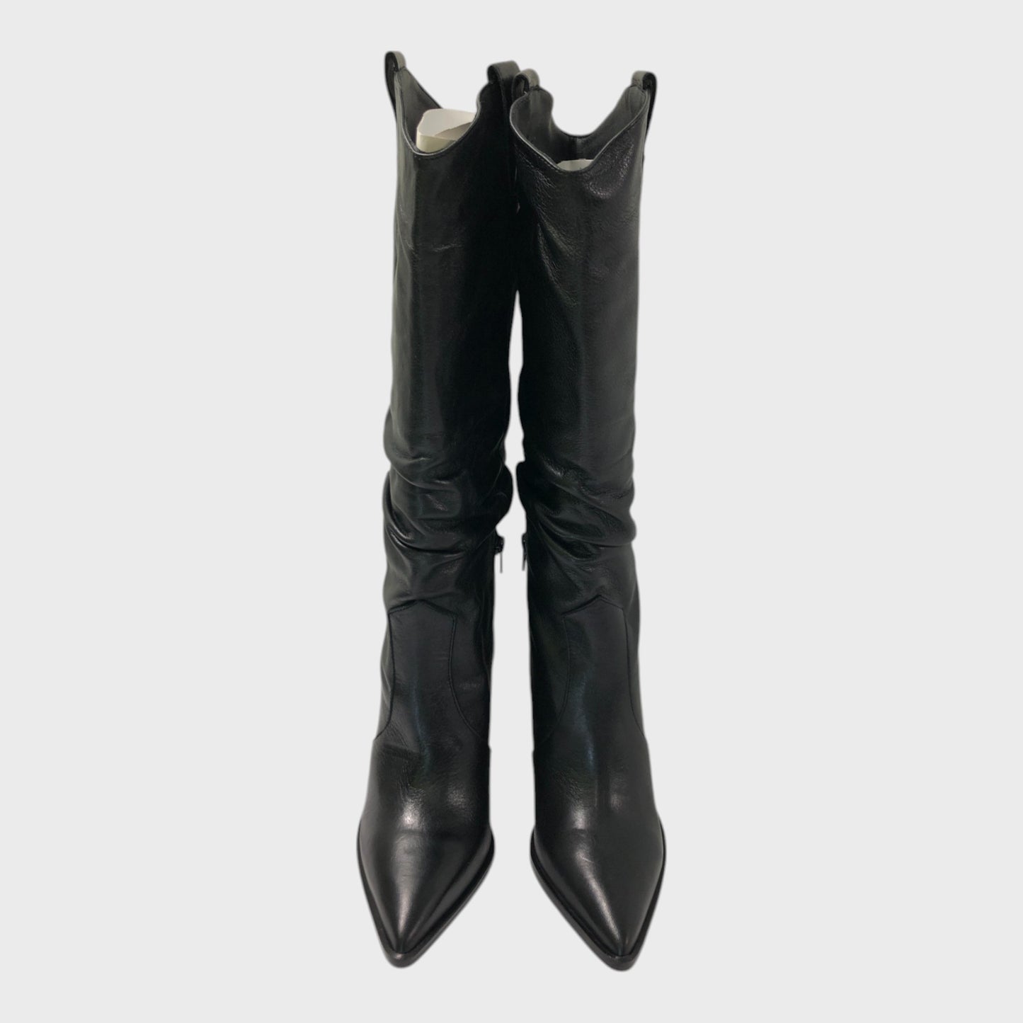 Branded Black Slouchy Leather Boots - Size 7