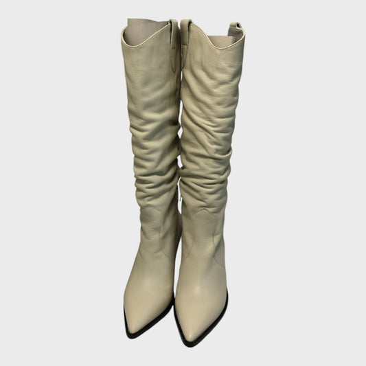 Branded Neutral Slouchy Leather Boots - Size 5