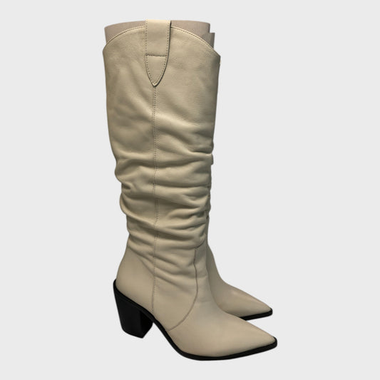 Branded Neutral Slouchy Leather Boots - Size 5