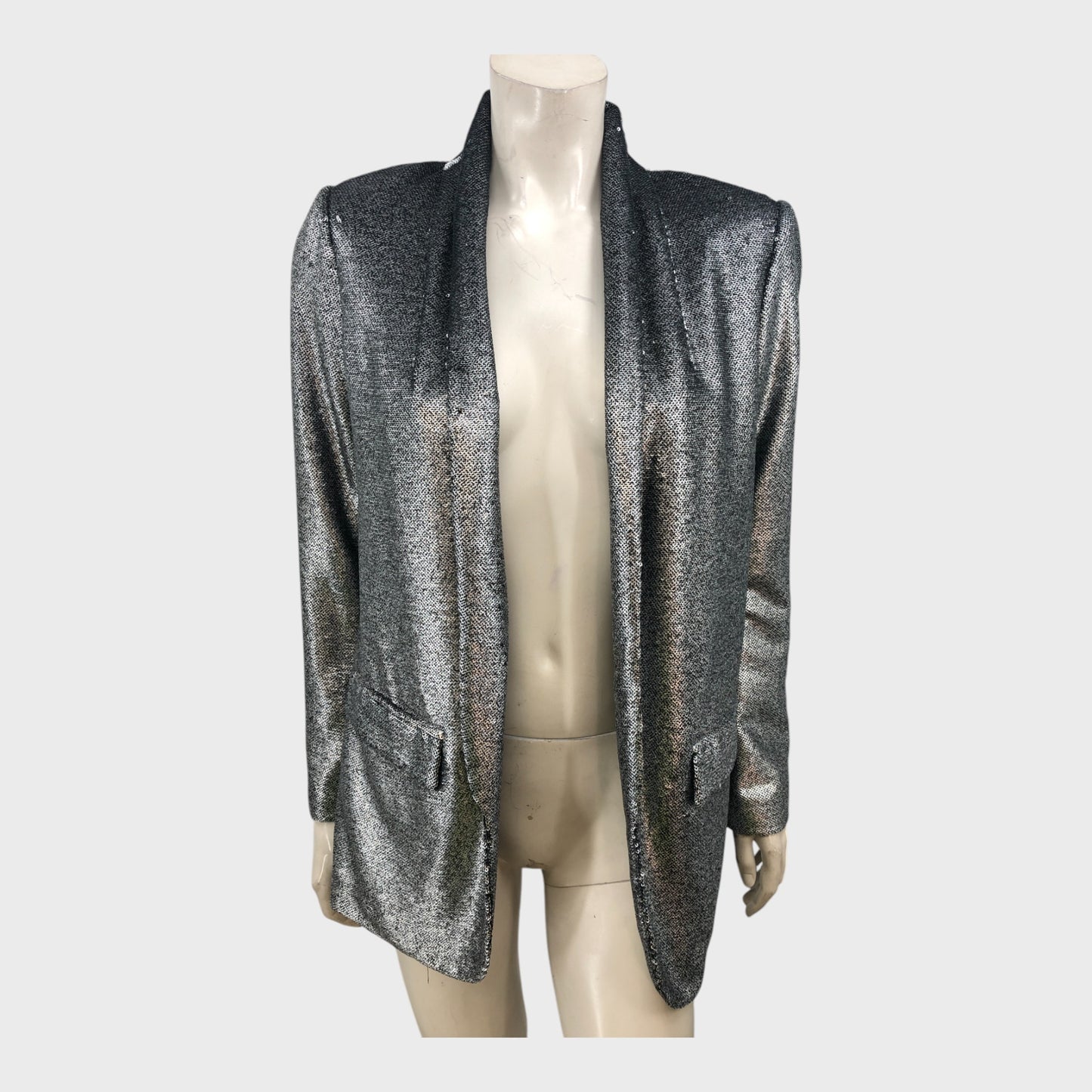 Branded Silver Pewter Sequin Blazer - Size 10