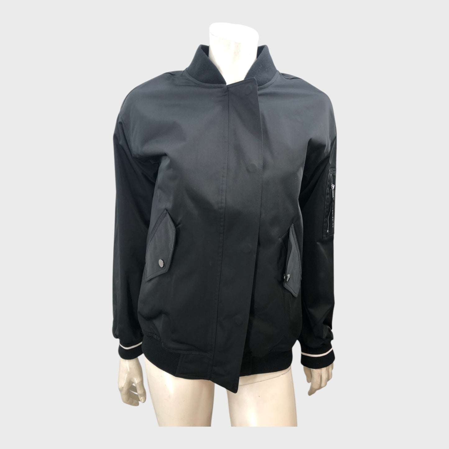 Branded Black Popper Bomber Jacket - Size 8