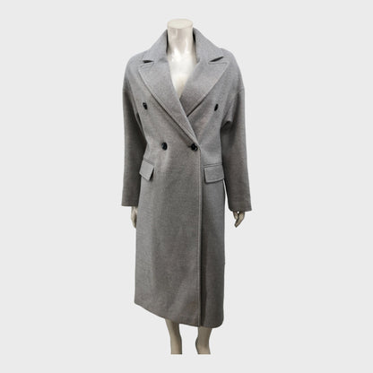 Grey Button Long Coat - Size 8