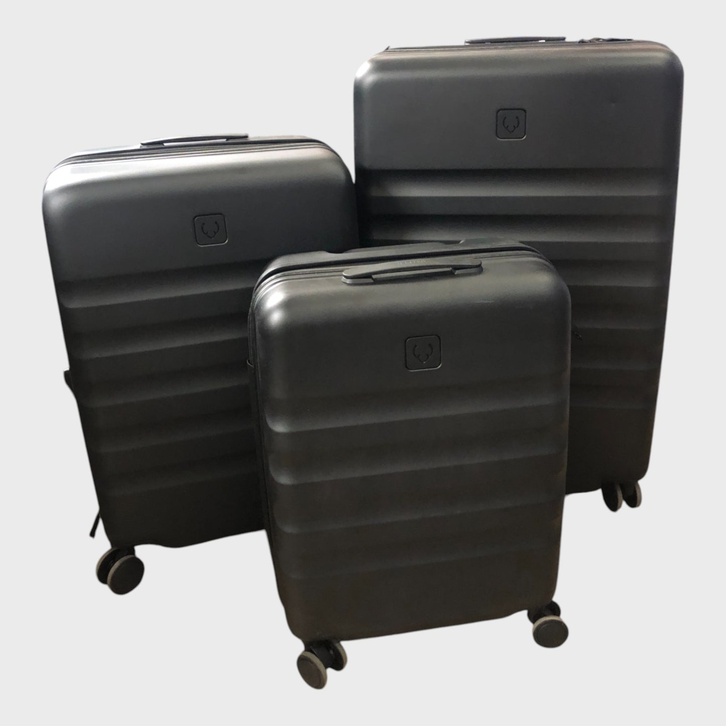 Antler Icon Stripe Expandable Hard Suitcase Set - Cabin, Medium & Large - Black
