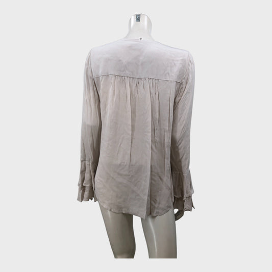 Branded Light Beige Ruffle V-Neck Blouse