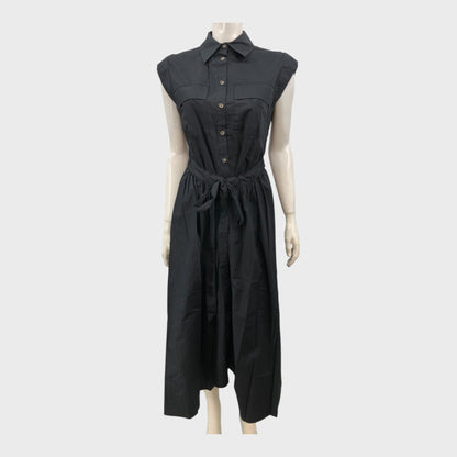 Branded Black Tie Waist Shirt Dress