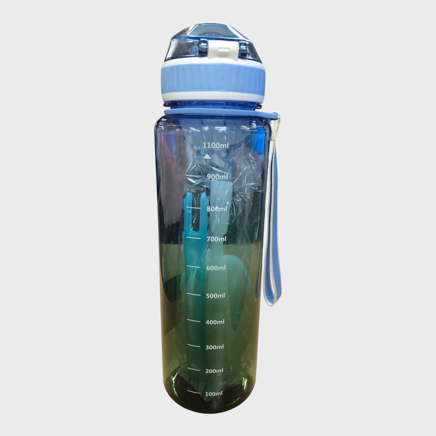 STYIBEN 1100ml Water Bottle with Flip Lock Lid and Lanyard Blue