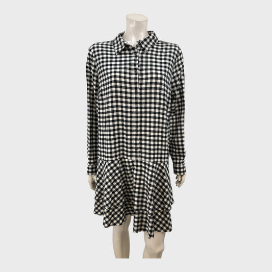 Branded Black/Off-White Gingham Shirt Dress - Size 18