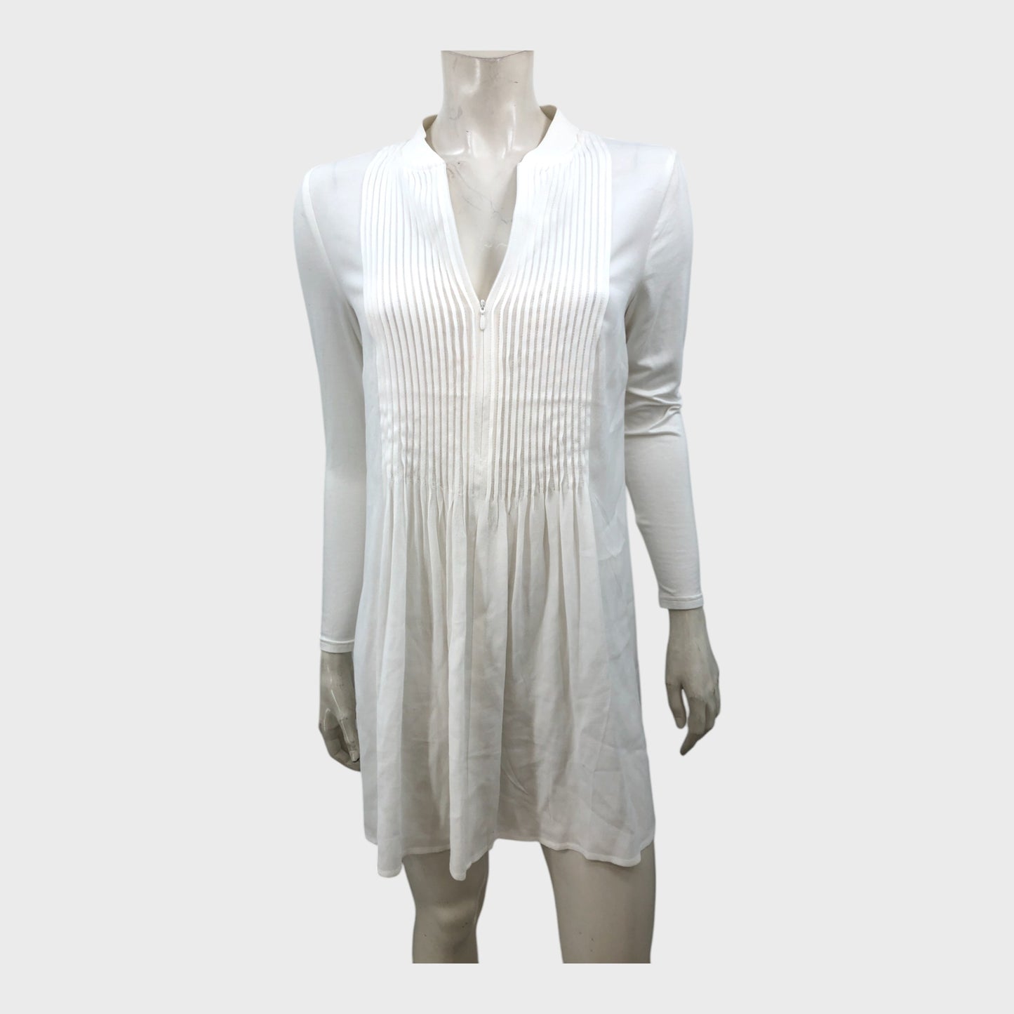 Branded Cream Pleat Zip Tunic - Size 8