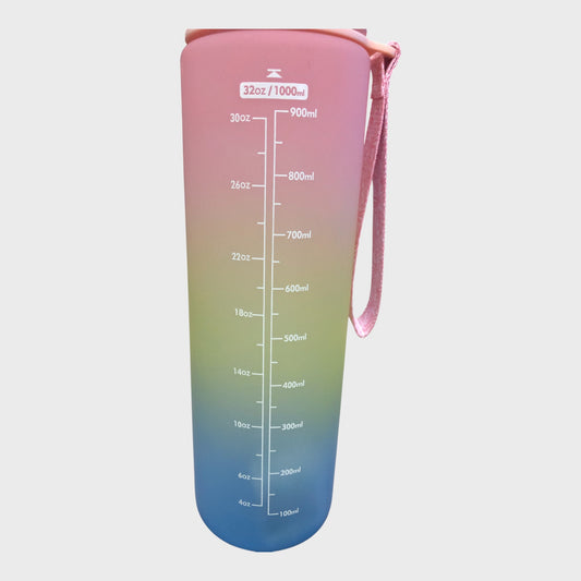 Gradient Water Bottle 1000ml 32oz Pink Blue Yellow with Straw Leakproof