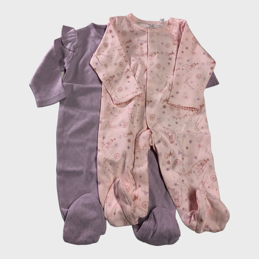 Pastel Girls Two Pack Baby Grow