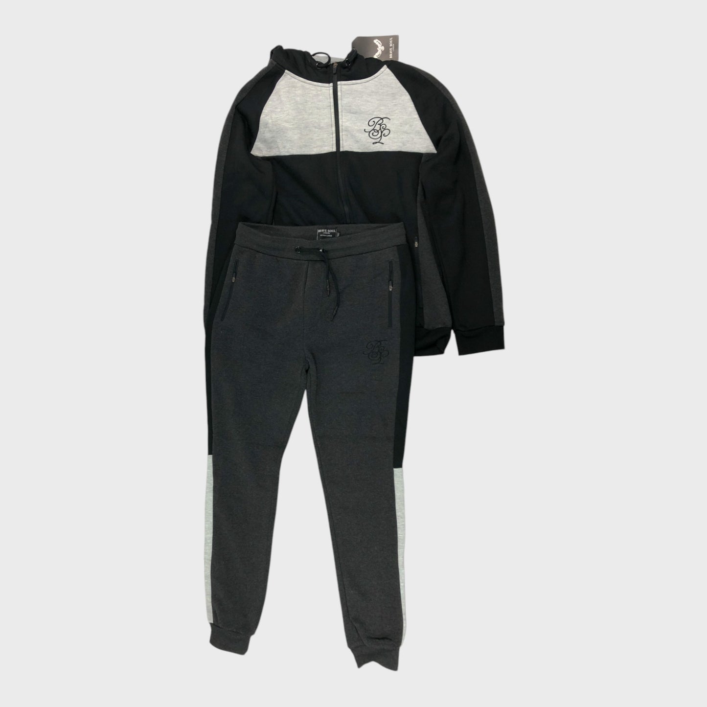 Brave Soul Black/Charcoal Marl Power Tracksuit - Size Extra Large