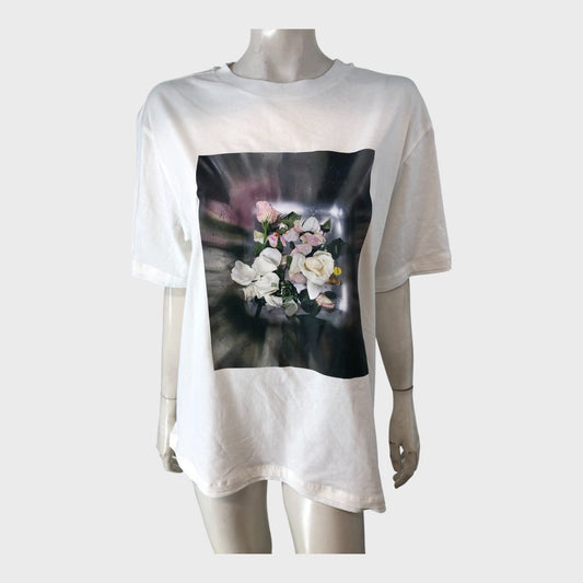 FLORAL Graphic Print T-Shirt White Short Sleeve