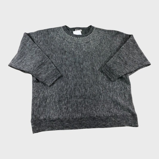Branded Grey Beaded Jumper - Size Medium