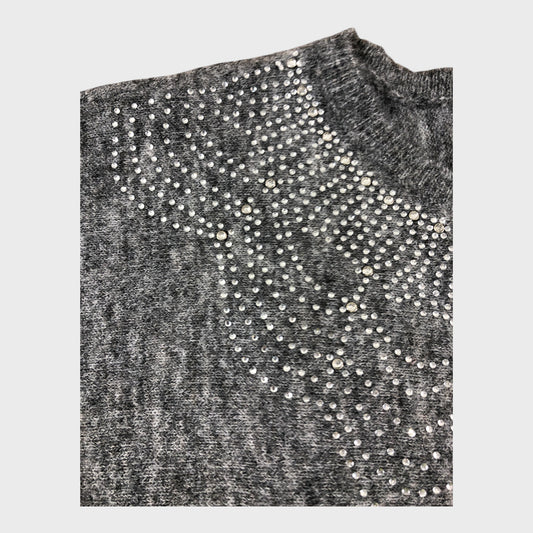 Branded Grey Beaded Jumper - Size Medium