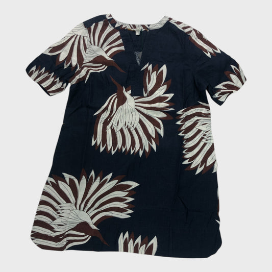 Branded Women's Crane Print Short Sleeve Linen Dress