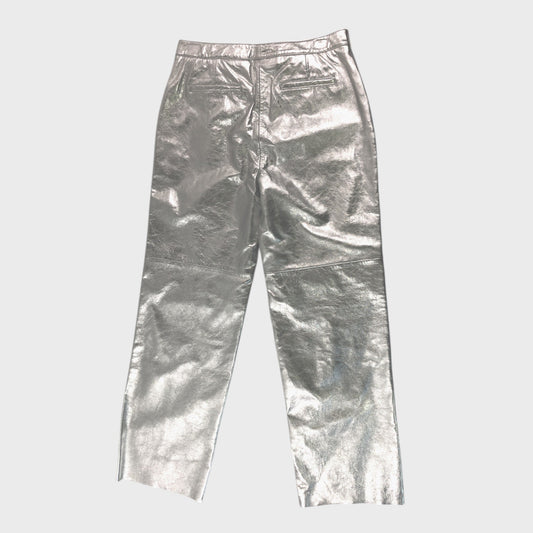 Branded Sliver Leather Wide Leg Trousers