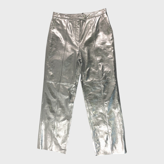 Branded Sliver Leather Wide Leg Trousers