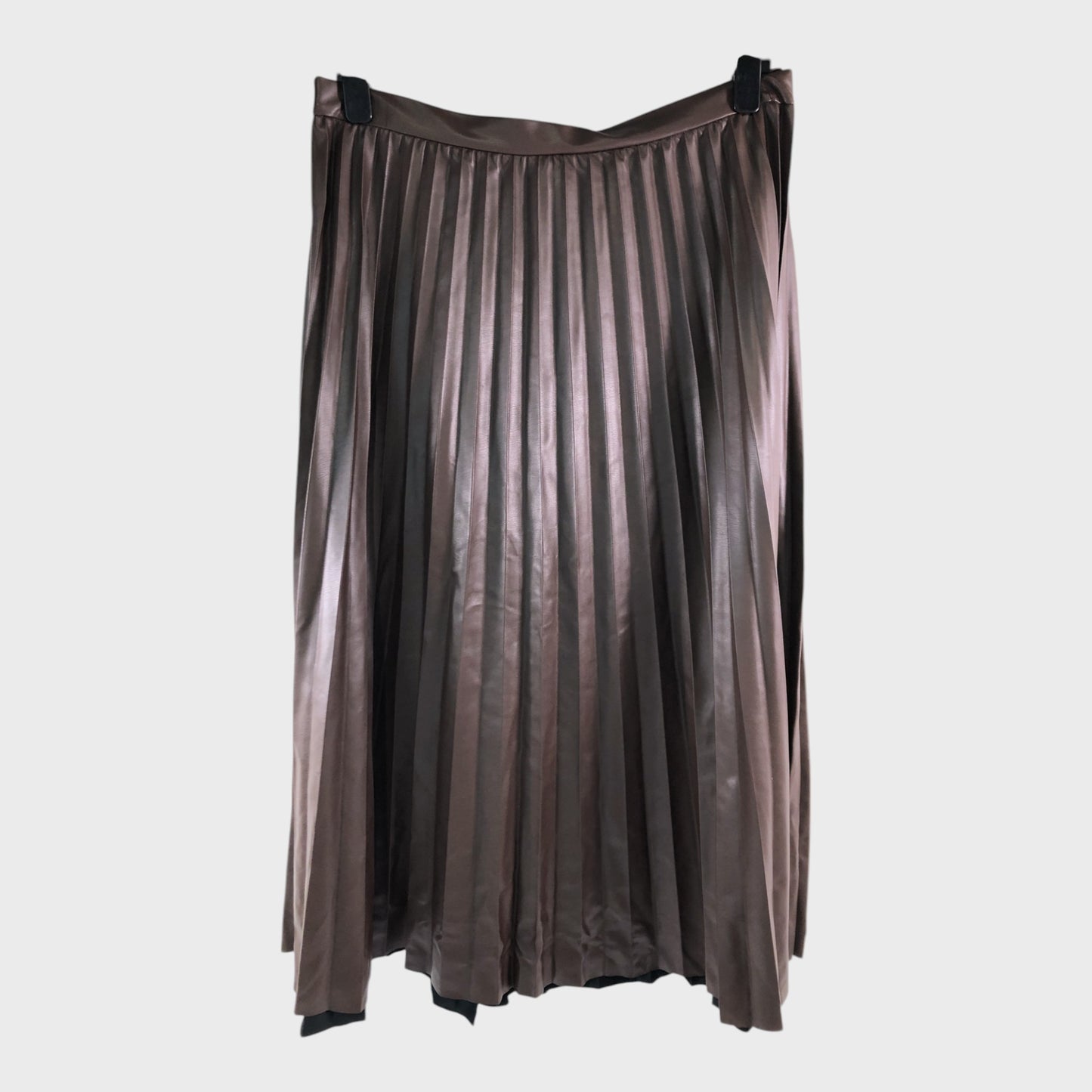 Brown Faux Leather Pleated Skirt