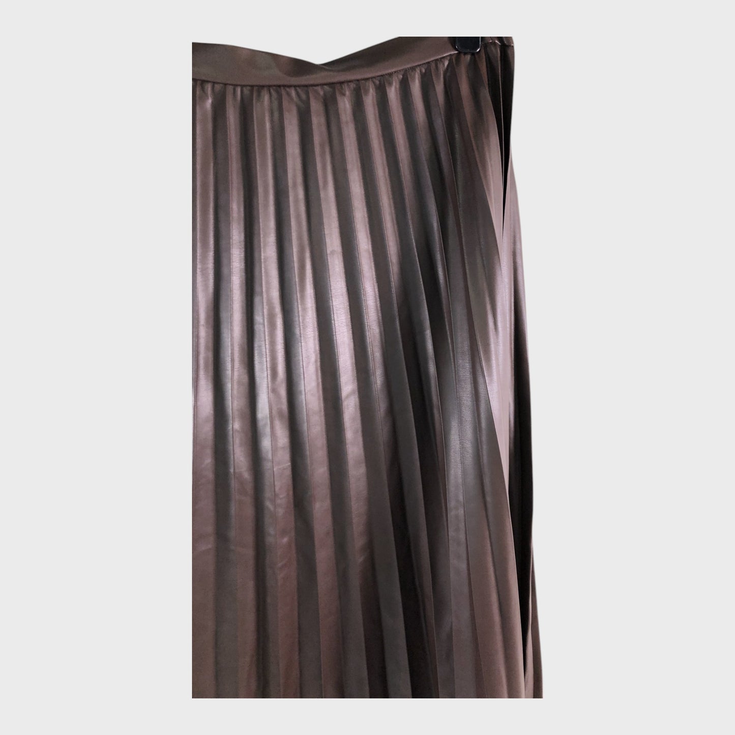 Brown Faux Leather Pleated Skirt