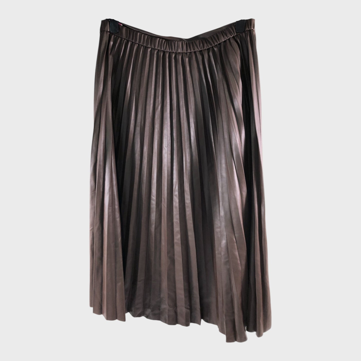 Brown Faux Leather Pleated Skirt