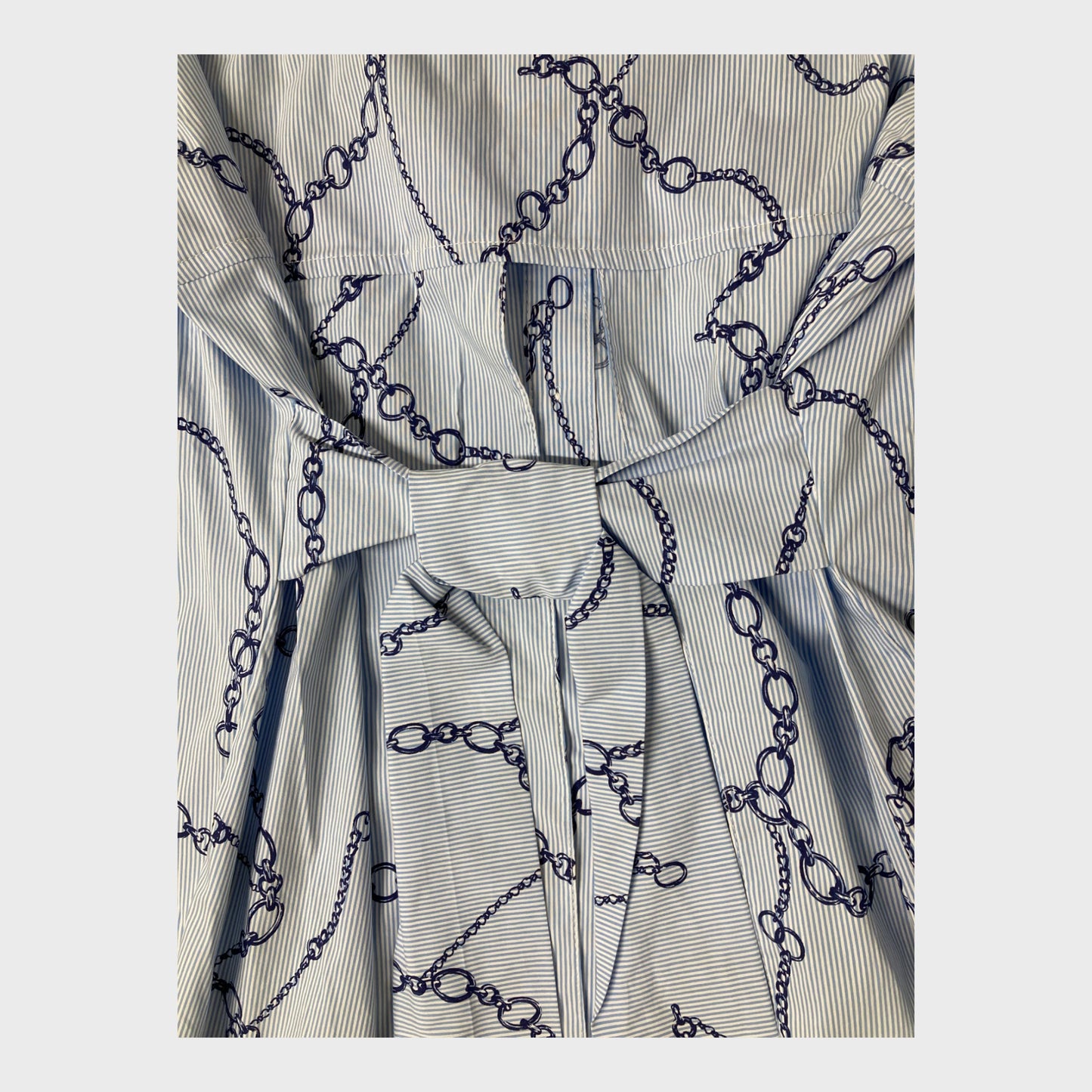 Blue Stripe Chain Print Tie Back Shirt