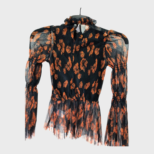 Orange Long Sleeved Ruffle Floral Top