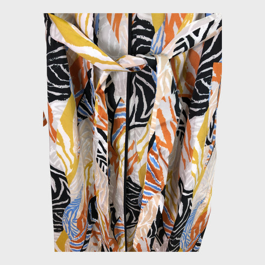 Tropical Print Tie Waist Duster Jacket