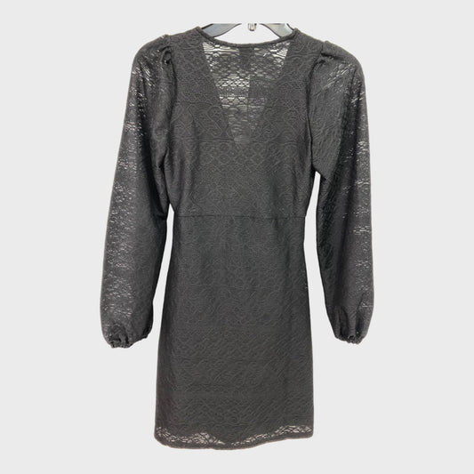 Black V Neck Lace Long Sleeve Mini Dress