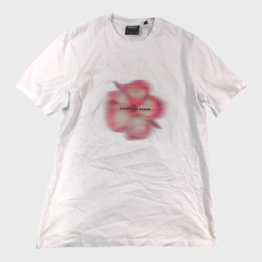 Lyle & Scott White Flower Print T-Shirt - Size Medium